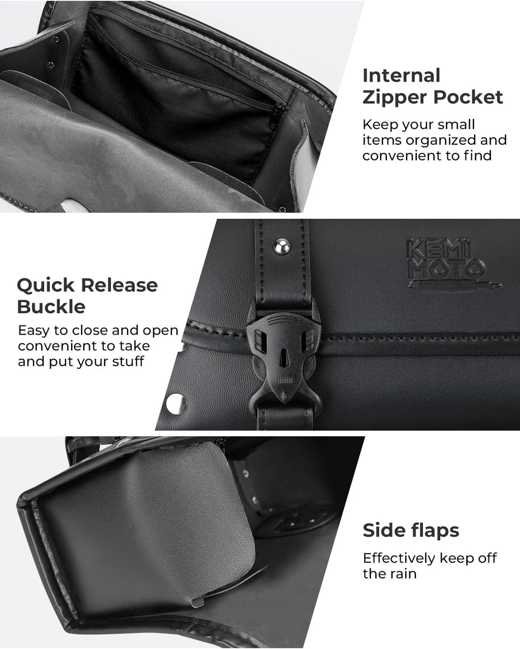 KEMIMOTO Motorcycle Fork Tool Bag Universal PU Leather Roll Bag for Front Fork Handlebar Sissy Bar Storage Pouch Dyna Softail Sportster Scooter