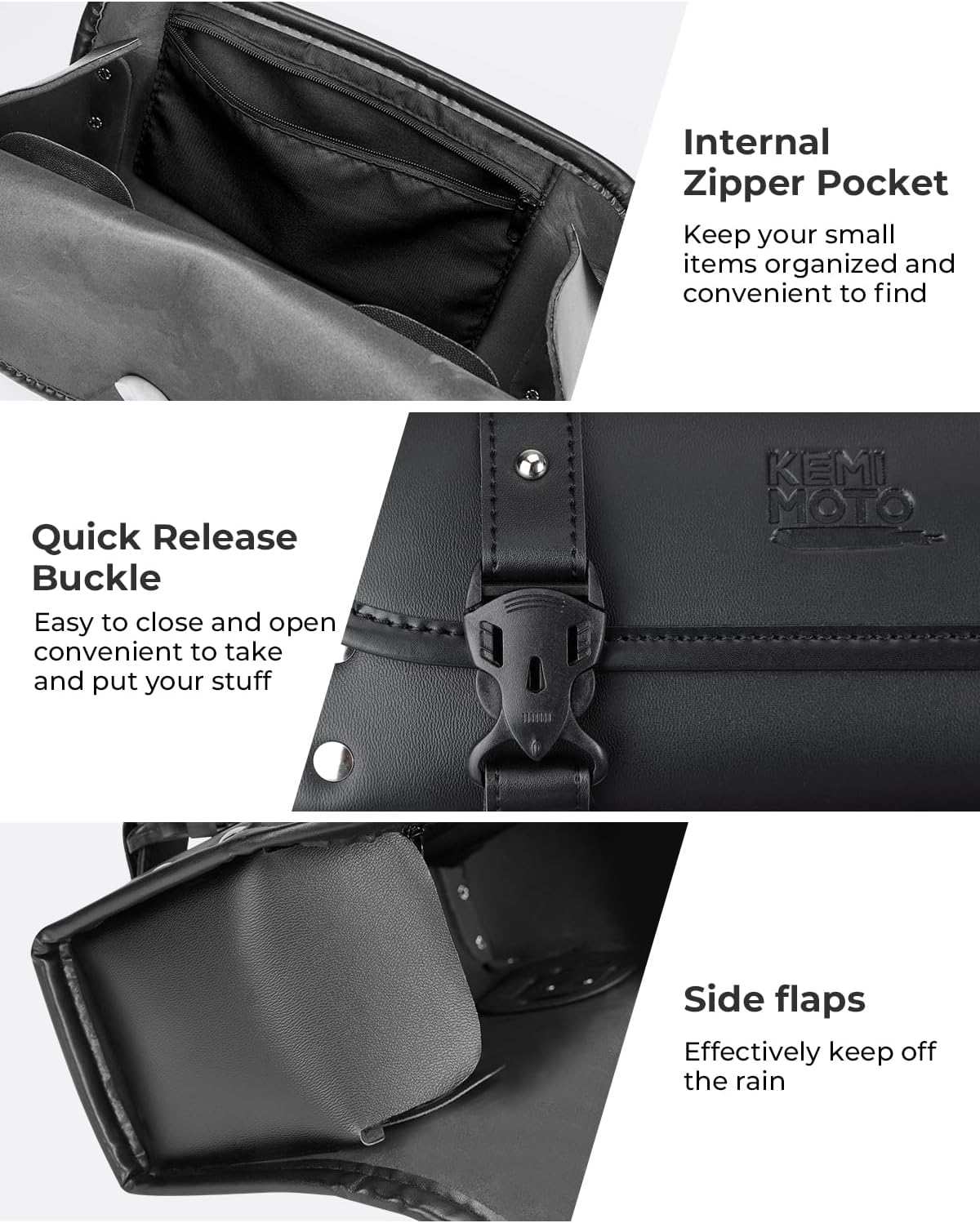 KEMIMOTO Motorcycle Fork Tool Bag Universal PU Leather Roll Bag for Front Fork Handlebar Sissy Bar Storage Pouch Dyna Softail Sportster Scooter
