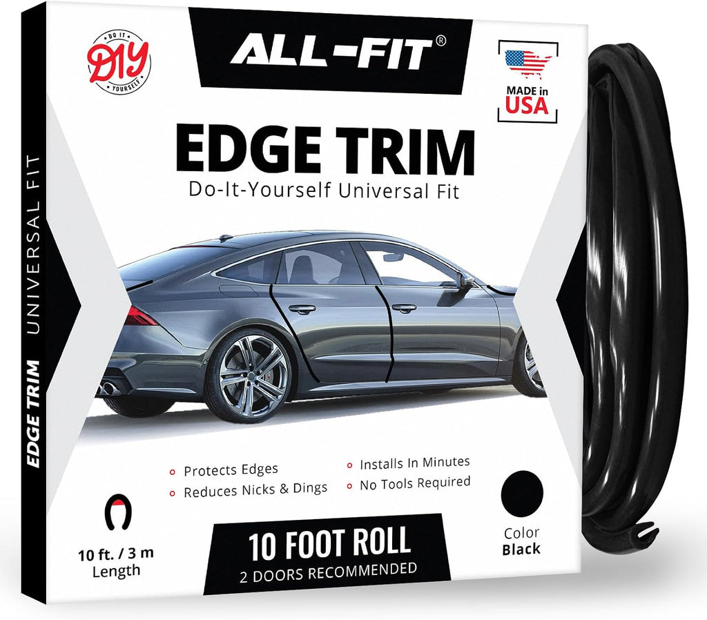 All-Fit Automotive Car Door Edge Protector – Universal DIY Edge Trim to Prevent Scratches & Dings – Flexible Adhesive Molding Trim for Cars, Trucks & SUVs (10 Ft - Black)