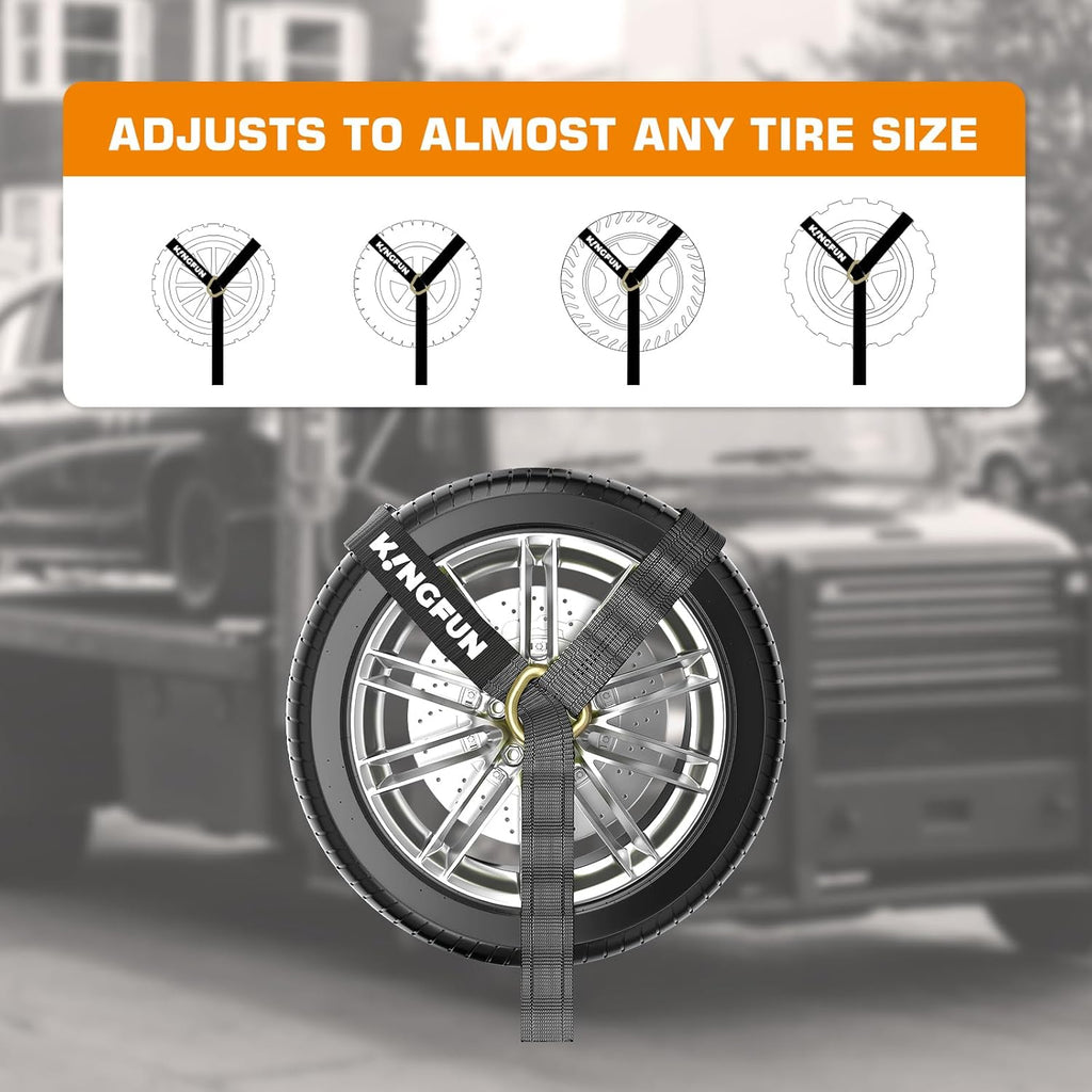 Car Tie Down Straps for Trailers （4 Pack）– Heavy Duty 2" x 120" Trailer Tire Straps with 3333 lbs Safe Working Load, Over The Wheel Strap for Car Hauler, Truck, UTV, and Utility Trailers