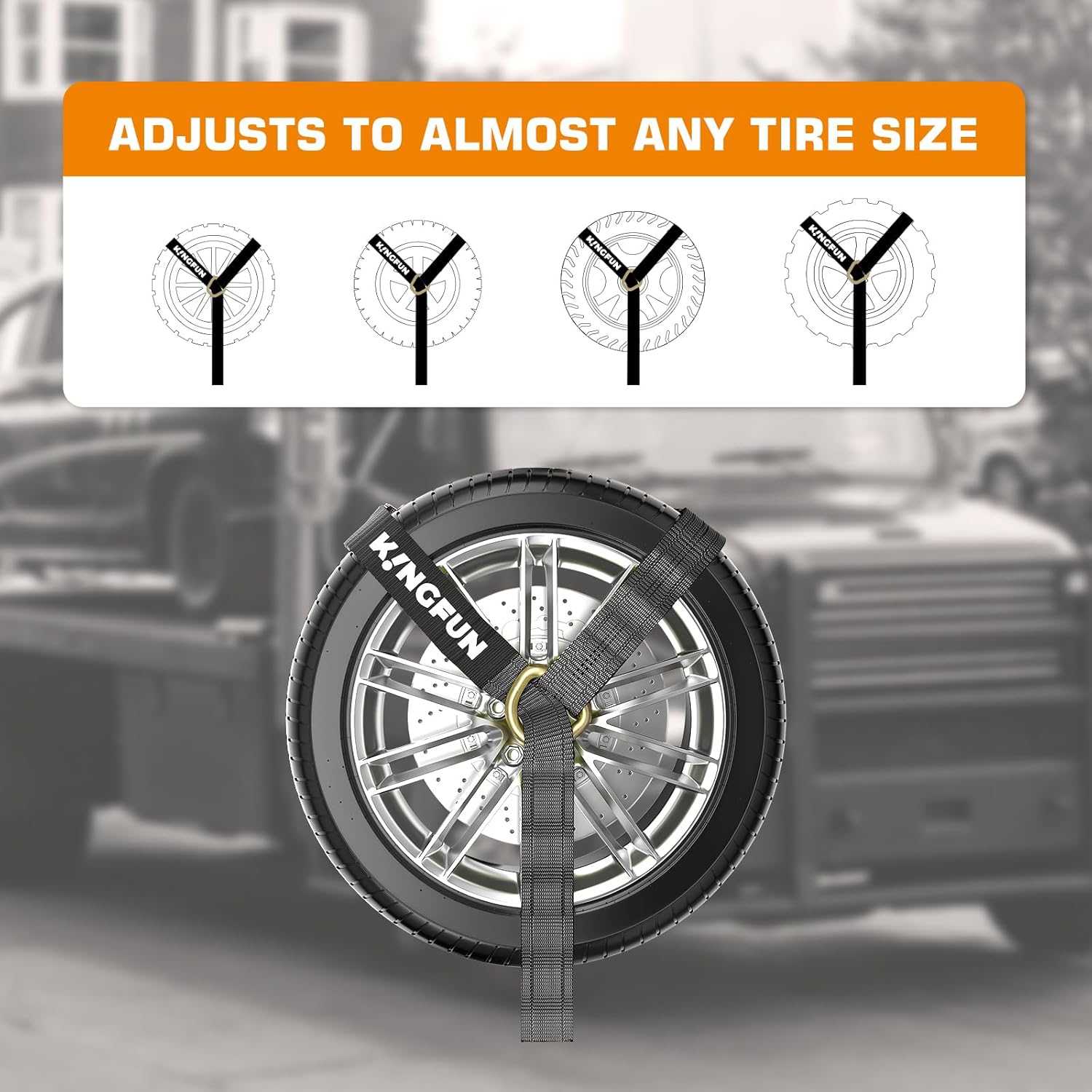 Car Tie Down Straps for Trailers （4 Pack）– Heavy Duty 2" x 120" Trailer Tire Straps with 3333 lbs Safe Working Load, Over The Wheel Strap for Car Hauler, Truck, UTV, and Utility Trailers