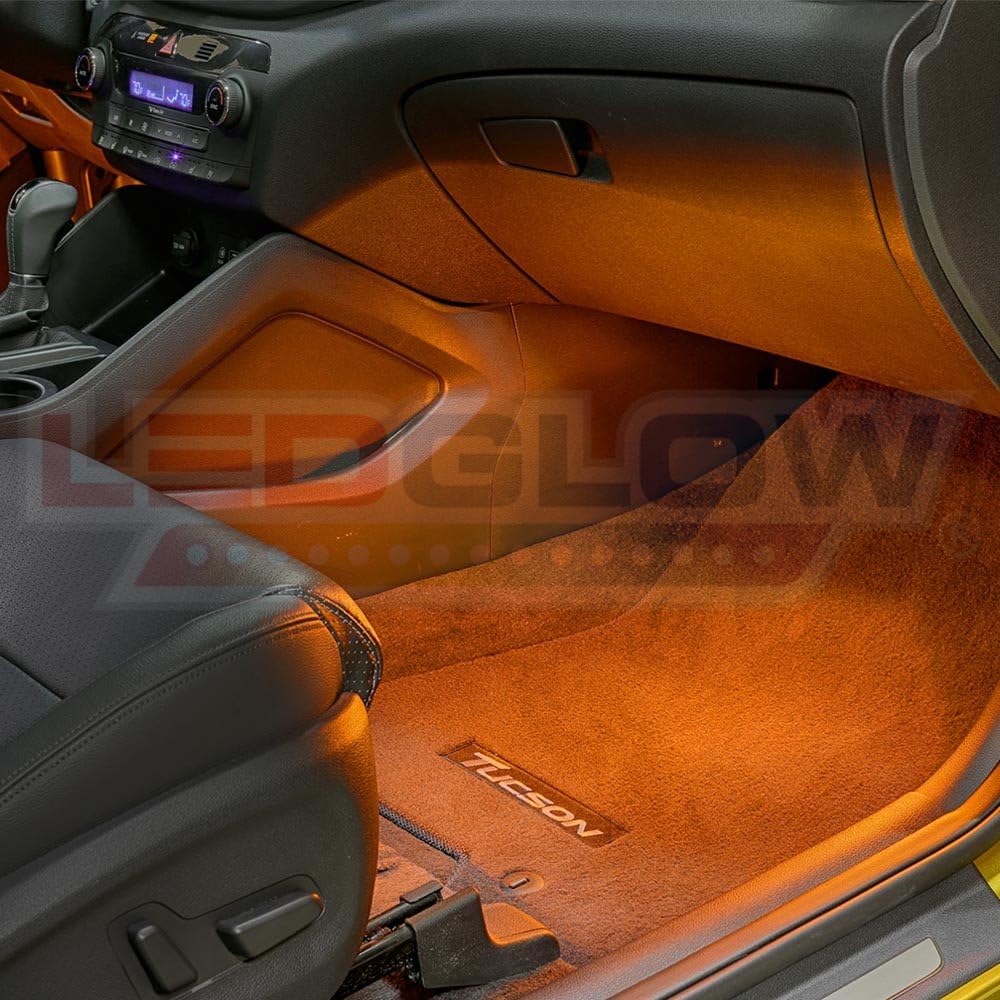 LEDGlow 4pc Orange LED Interior Footwell Underdash Neon Lighting Kit for Cars & Trucks - 7 Unique Patterns - Music Mode - 8 Brightness Levels - Auto Illumination Bypass Mode - Universal Fitment