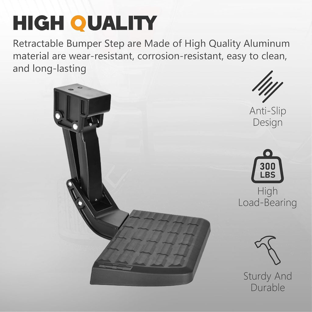 75306-01A Rear Bed Step Compatible with 2009-2018 Dodge Ram 1500, Ram 2500/3500 (Excludes Dual Exhaust & EcoDiesel Models) Retractable Bumper Tailgate Step