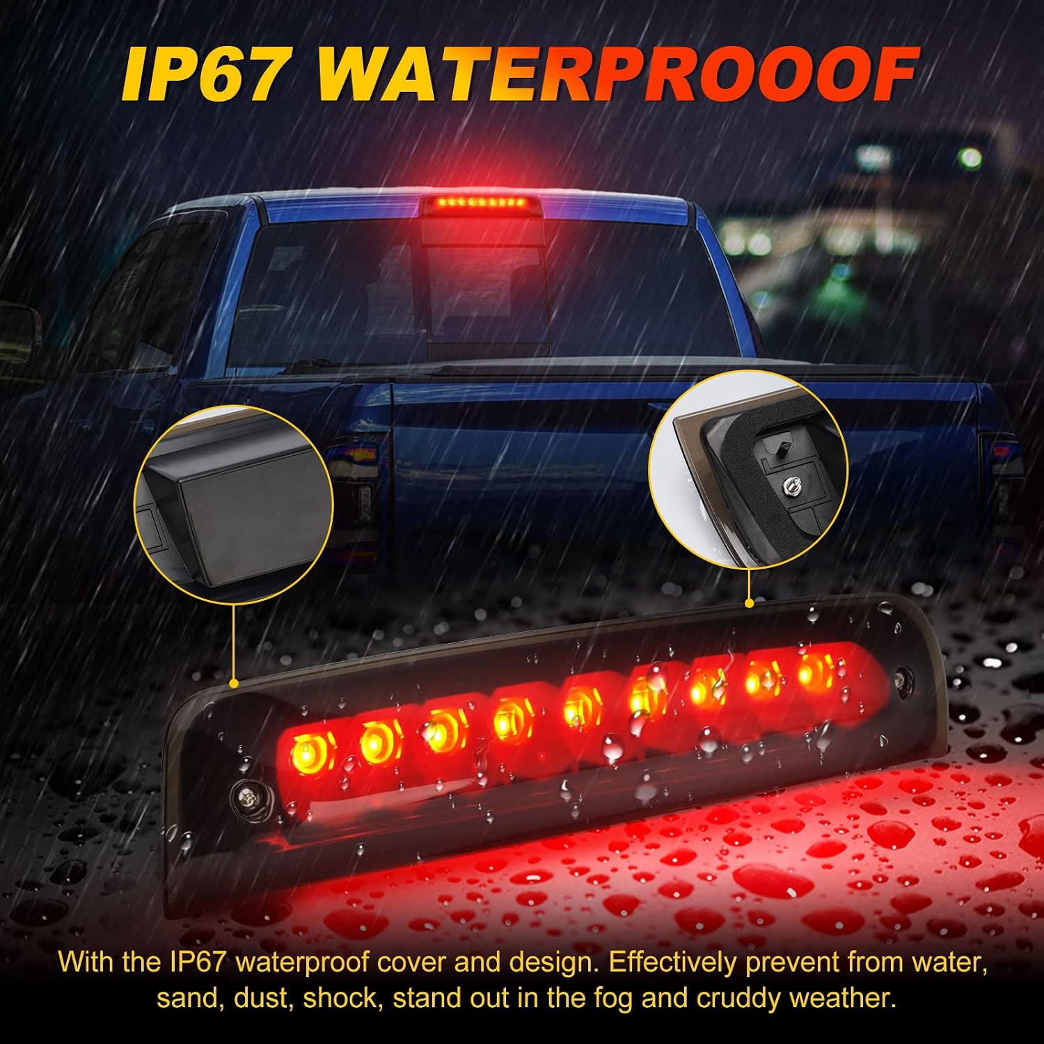 BORDAN For Dodge Ram Third Brake Light Stop Lamp Compatible For 2009-2017 Dodge Ram 1500 2010-2017 Dodge Ram 2500 3500 White & Red LED Brake Tail Light Assembly Smoke Lens