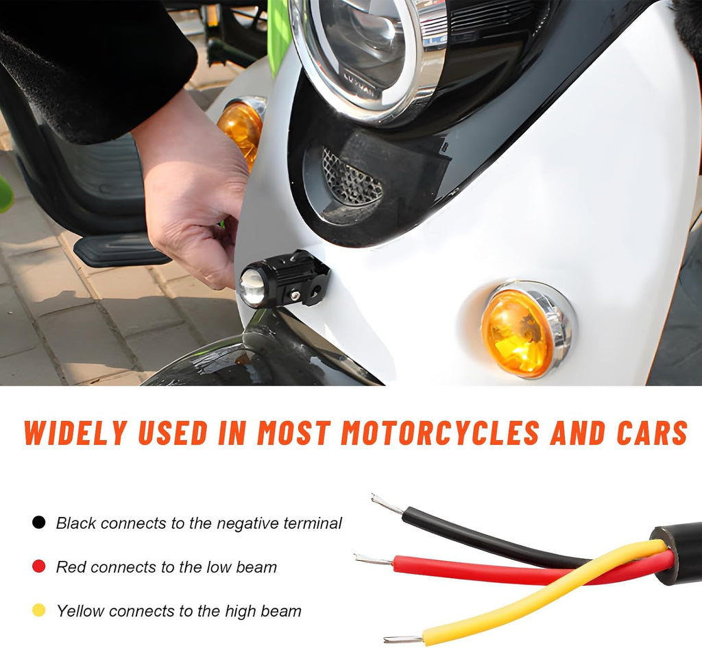 2 PCS Motorcycle LED Driving Fog Lights, 15W LED Pods Projector Lights High Low Beam Auxiliary Spotlight, 12-80V 2000 Lumens Headlights Fog Lamps for Motorcycles ATVs UTVs
