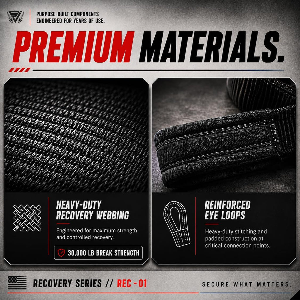3" X 20' Heavy Duty Tow Strap - 30,000 Lb Break Strength Recovery Strap for Truck, SUV, Jeep & Off-Road Use | Reinforced Loops, Abrasion Sleeve & Carry Bag Included.