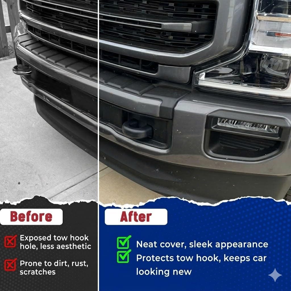 Tow Hook Covers Compatible with 2017 2018 2019 2020 2021 2022 2023 2024 2025 2026 Super Duty F250 F350 F450 Accessories - Upgrade Design, Silicone Rubber, Free Installation (Black)