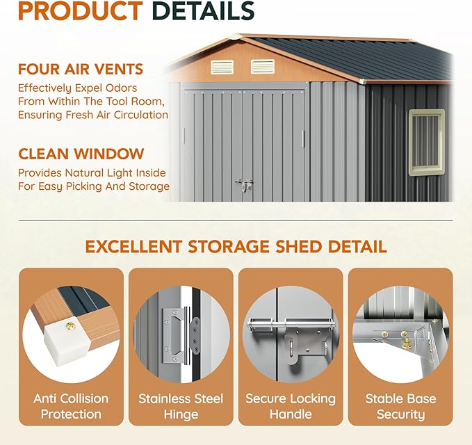 8x6FT Metal Shed & Outdoor Storage Shed, Steel Tool Multi-Used Shed - Image 4