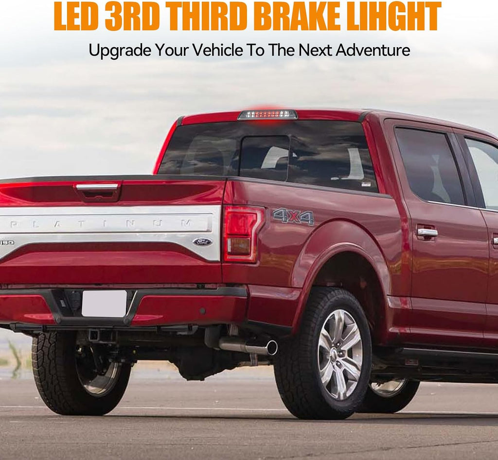 Third 3rd Brake Light LED High Mount Stop Light for 2009-2014 Ford F150, 10-14 Lincoln Mark LT, Rear Center Cab Roof Tail Cargo Lamp, NOT FIT SVT Raptor&Models with Hill Descent Control (Chrome)