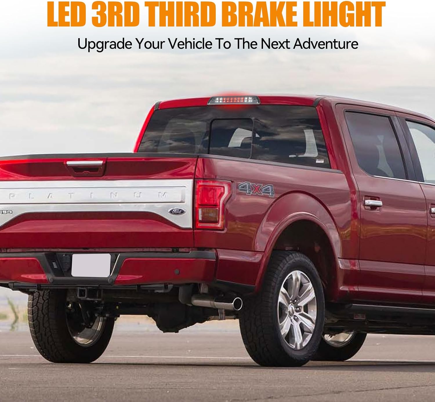 Third 3rd Brake Light LED High Mount Stop Light for 2009-2014 Ford F150, 10-14 Lincoln Mark LT, Rear Center Cab Roof Tail Cargo Lamp, NOT FIT SVT Raptor&Models with Hill Descent Control (Chrome)