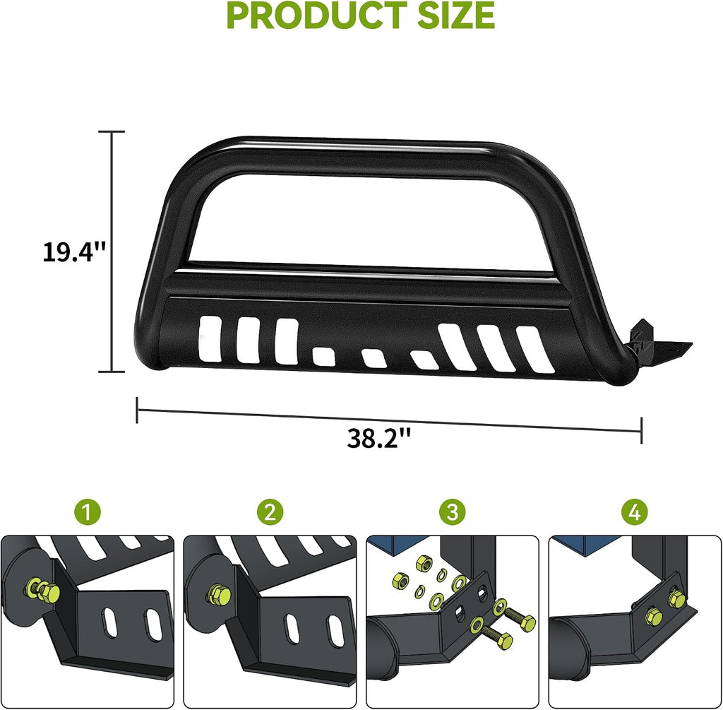 AUTOSAVER88 Bull Bar Compatible for 2004-2024 Ford F150 F-150, Front Bumper Grill Black Heavy Duty 3" Tube Brush Push, Grille Guard with Skid Plate