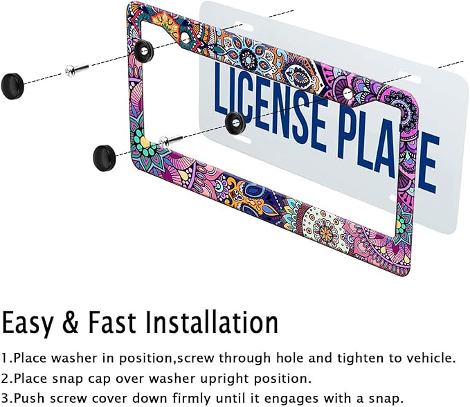 Mandala License Plate Frame, Boho Floral License Plate Holder, Flower Car Tag - Image 6