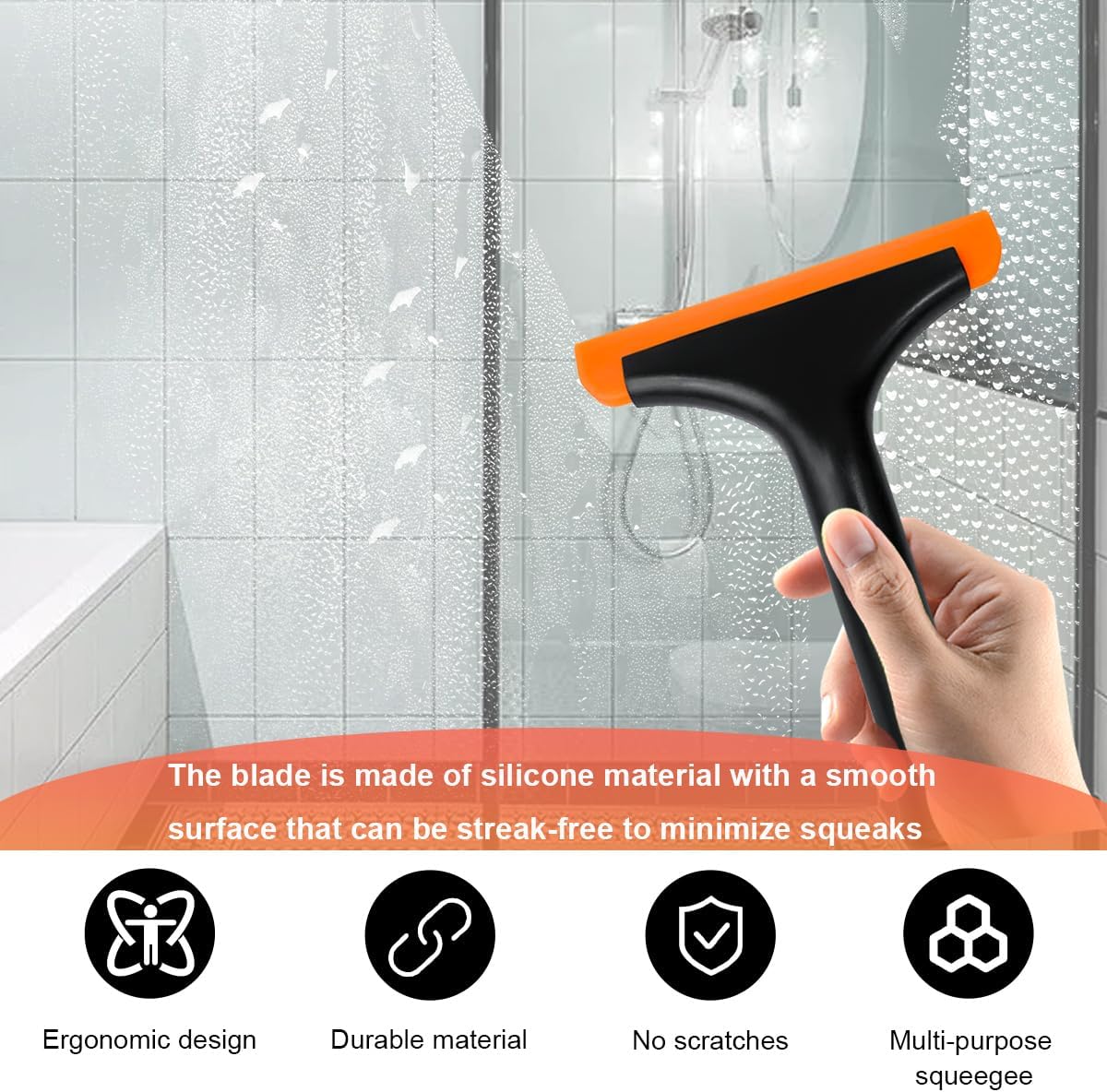 KVAEY Small Silicone Window Squeegee, 5.9 Inch Car Windshield Water Blade Squeegee with Non-Slip Handle, All-Purpose Cleaning Squeegee for Car Windshield, Window, Mirror (Black)