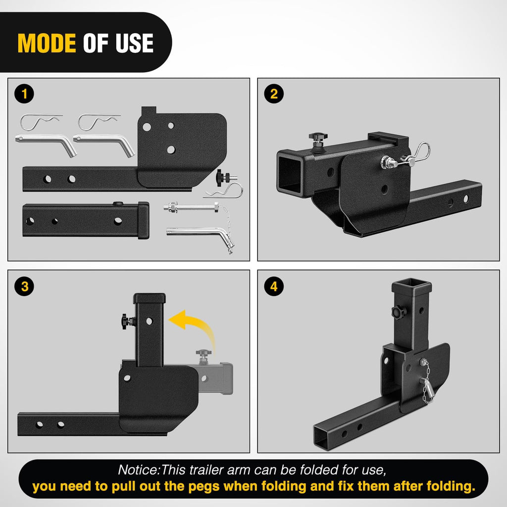 Nilight Trailer Hitch Folding Extender Mount Shank 16.54" Compatible with Wheelchair Cargo Carrier Adapter for 2 Inch Receiver Trailer Hitch 500lbs Black Powder Coated