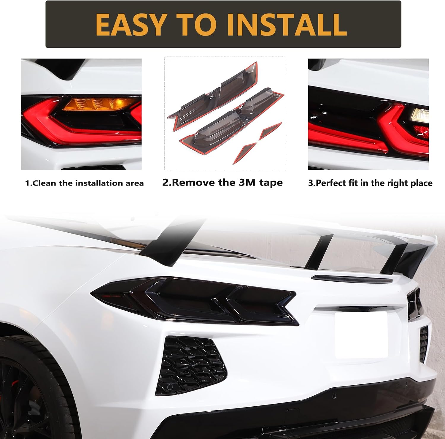 Sekhyna Car Tail Light Smoked Black Protection Cover Trim ABS 4PCS Compatible with Chevrolet Corvette C8 Stingray 2020-2023 Taillight Shell Cover Trim Accessories