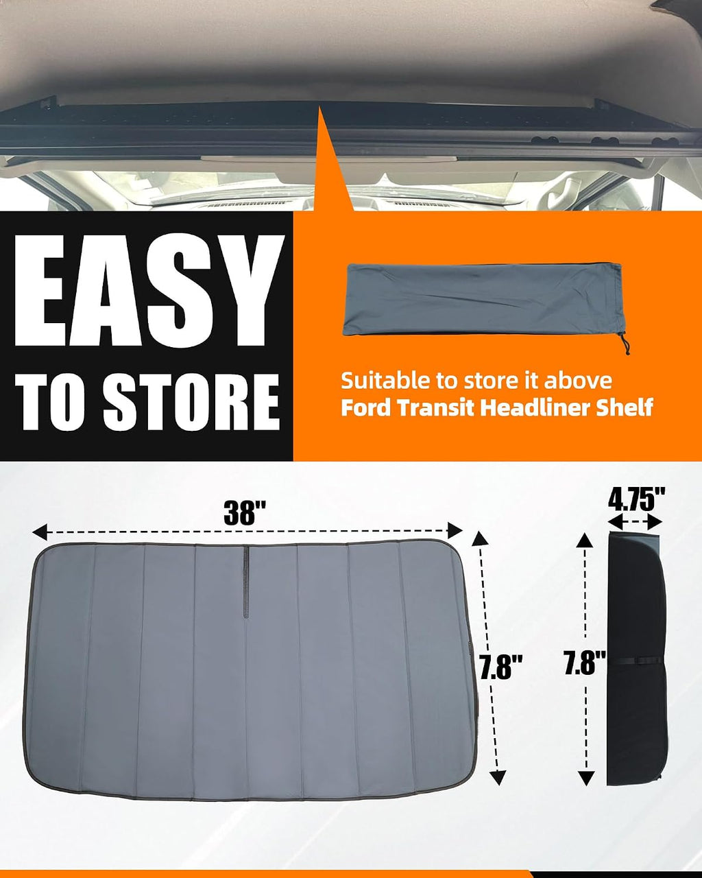 MELIPRON Insulated Blackout Window Cover Fit for Ford Transit 2015-2026, Front Windshield Sunshade, Blocks Light & UV, Keeps Cool in Summer & Warm in Winter, Perfect for Vanlife & Camping