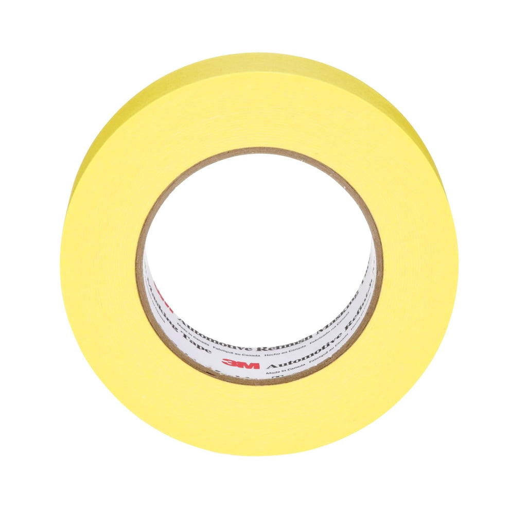 3M Automotive Refinish Masking Tape 388N, 06654, 36 mm x 55 m, Yellow, Crepe Backing, Moisture Resistant, Multi-Purpose