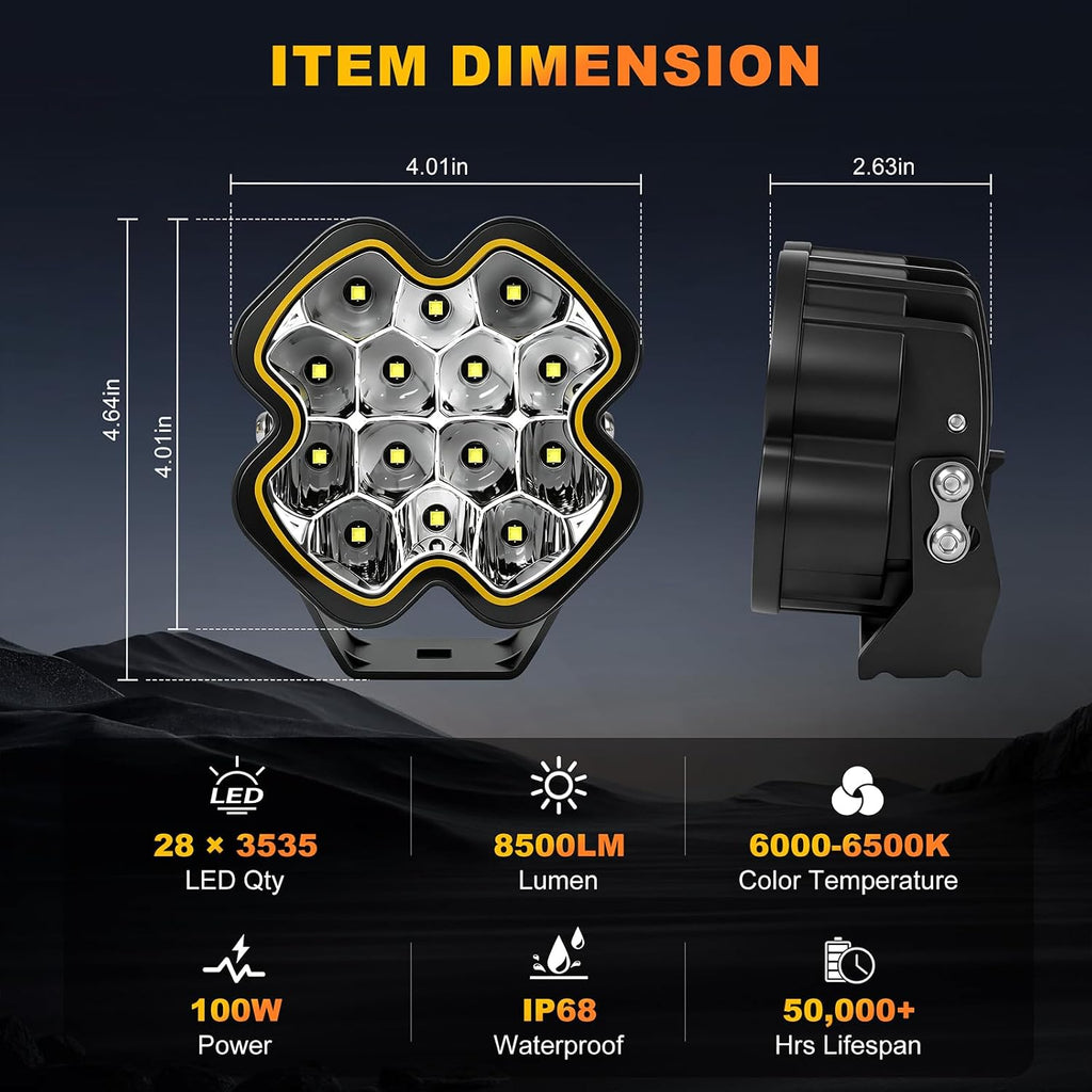 4 inch led pod lights, spot flood combo on a desk or shelf