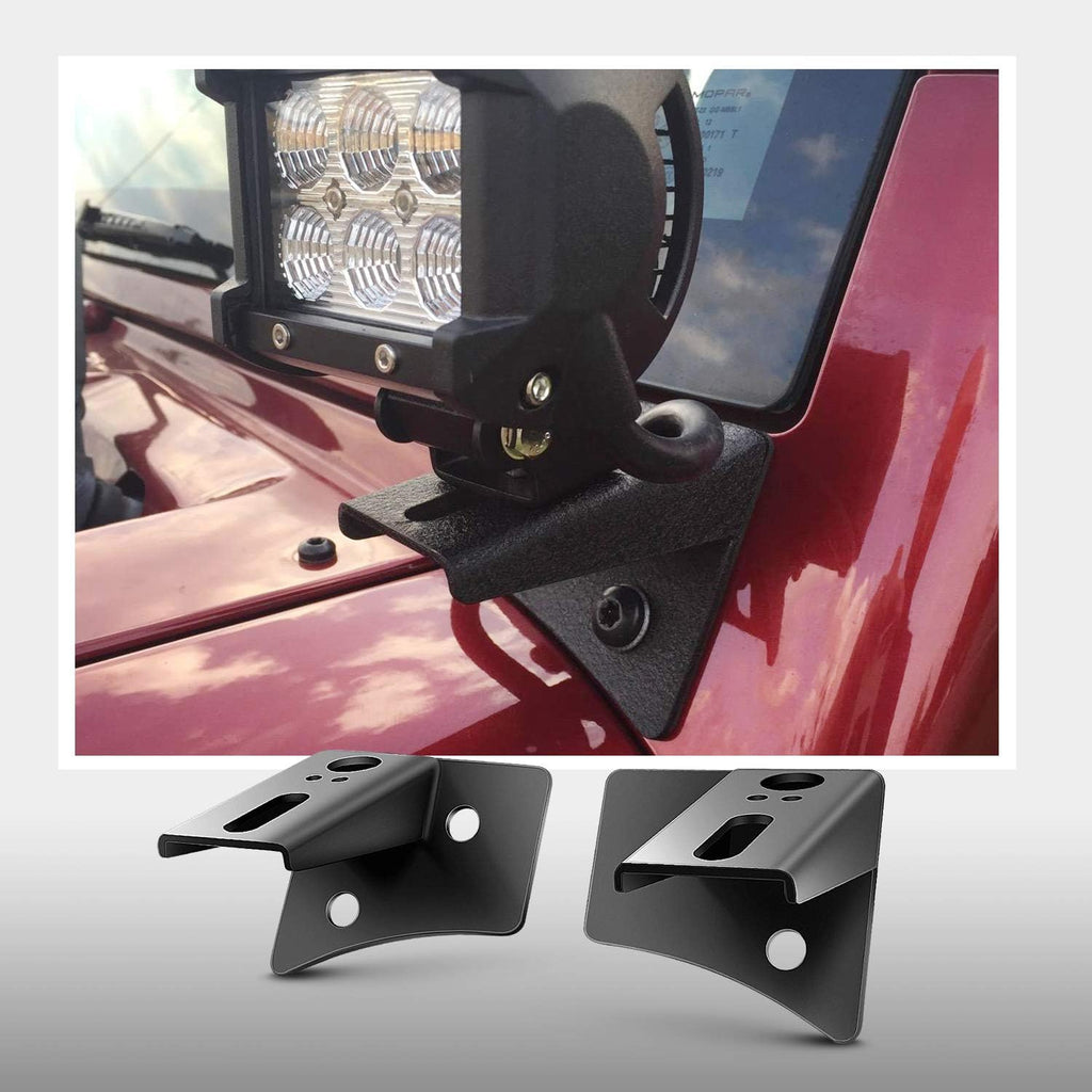 Nilight - 90026B 2PCS Jeep JK A-Pillar Windshield Hinge Mounting Brackets for Offroad LED Fog Light Halogen Work Light for 2007-2017 Jeep Wrangler JK,2 years Warranty,Black