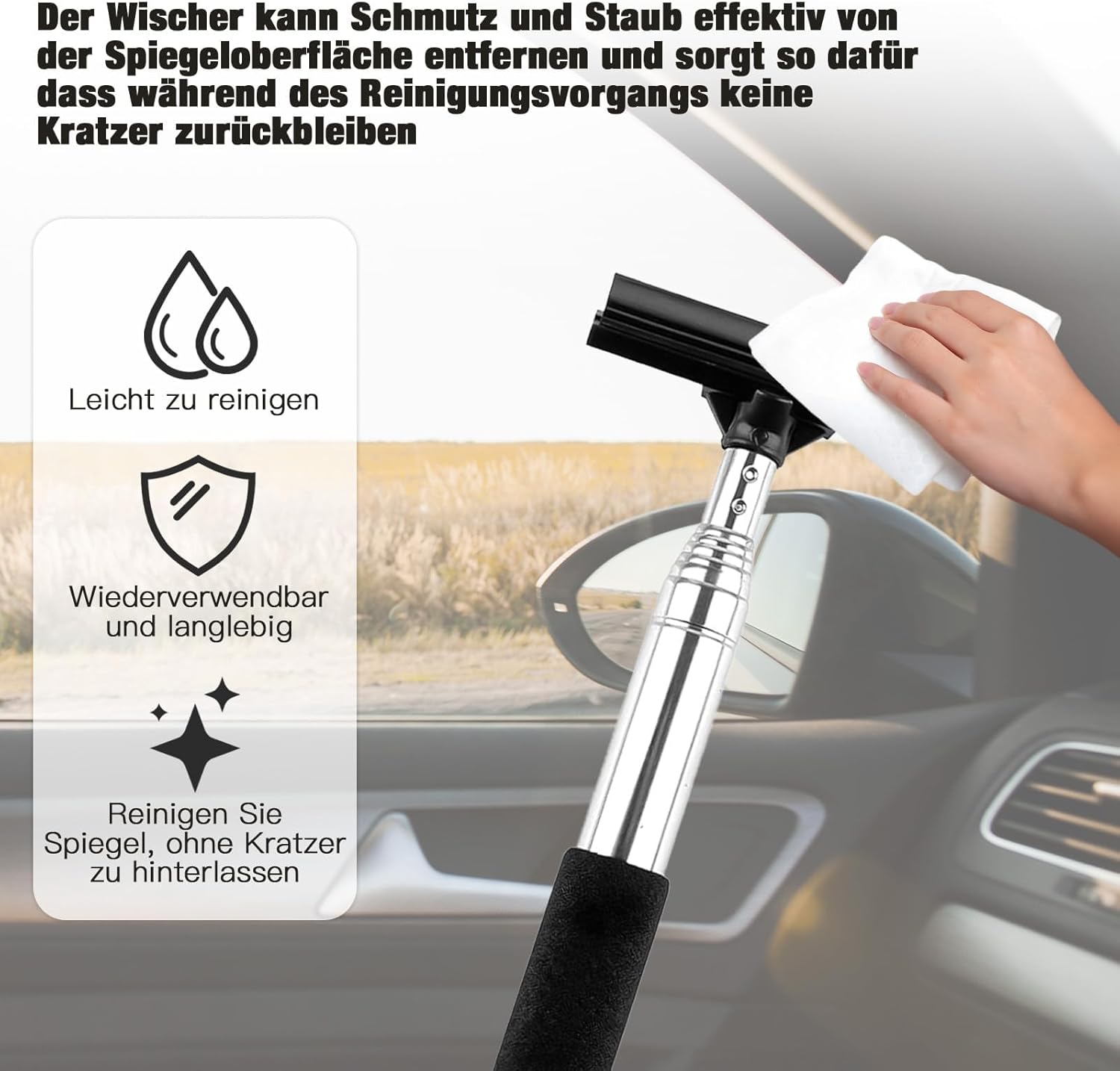 Side Mirror Squeegee,Retractable Car Rearview Mirror Wiper,Portable Car Mirror Squeegee for Rainy Foggy Weather,Universal Car Accessories