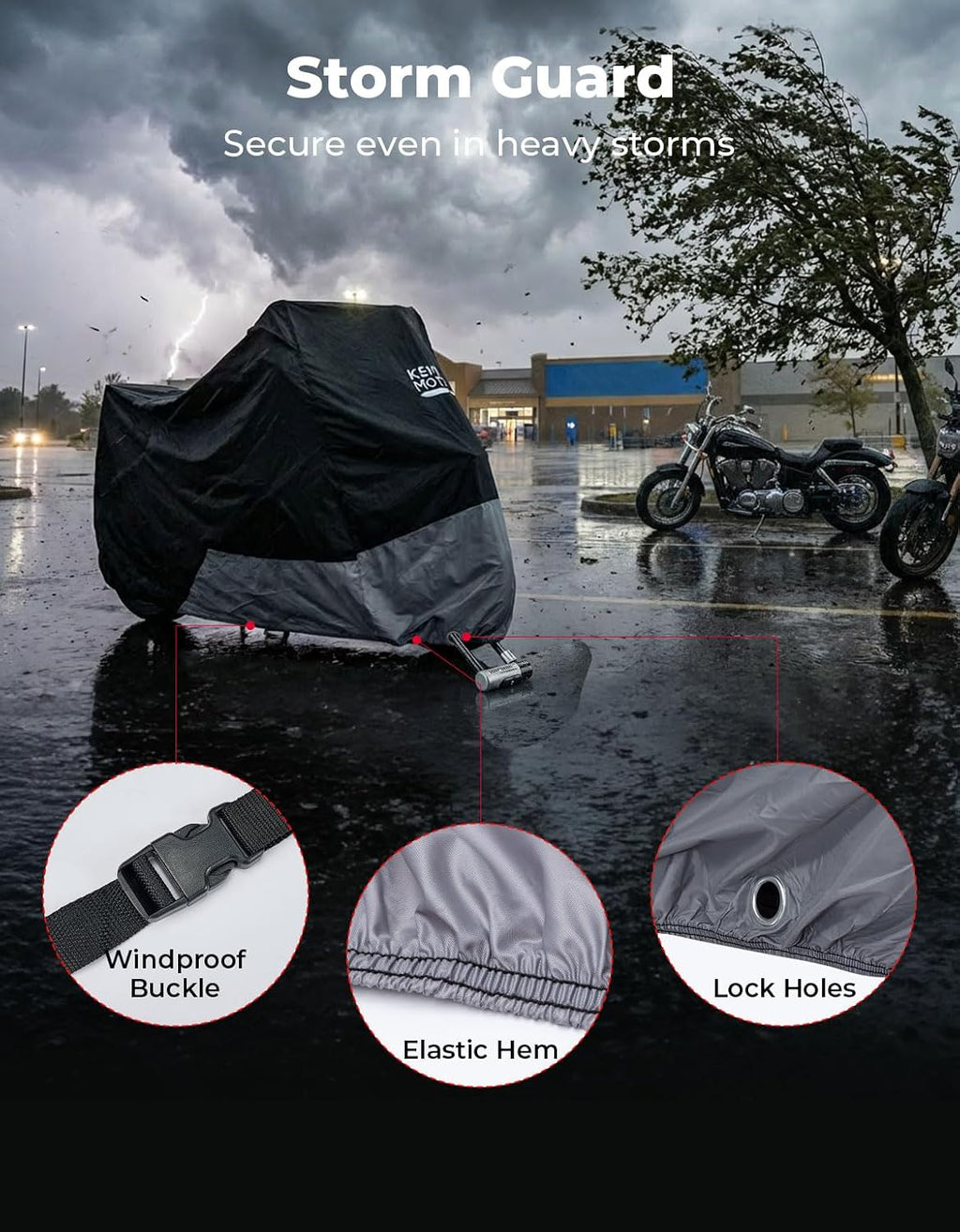 KEMIMOTO 420D Heavy Duty Waterproof Motorcycle Cover Side Top Box Fit Adventure Fit for R1250 GS Tenere 700 KLR 650 Africa Twin 1290 Super Adventure Transalp Outdoor All Weather Windproof Buckle
