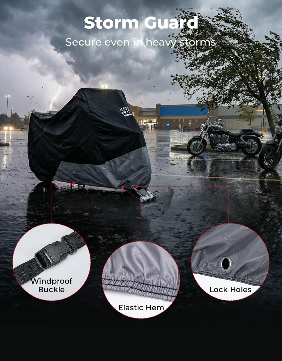 KEMIMOTO 420D Heavy Duty Waterproof Motorcycle Cover Side Top Box Fit Adventure Fit for R1250 GS Tenere 700 KLR 650 Africa Twin 1290 Super Adventure Transalp Outdoor All Weather Windproof Buckle