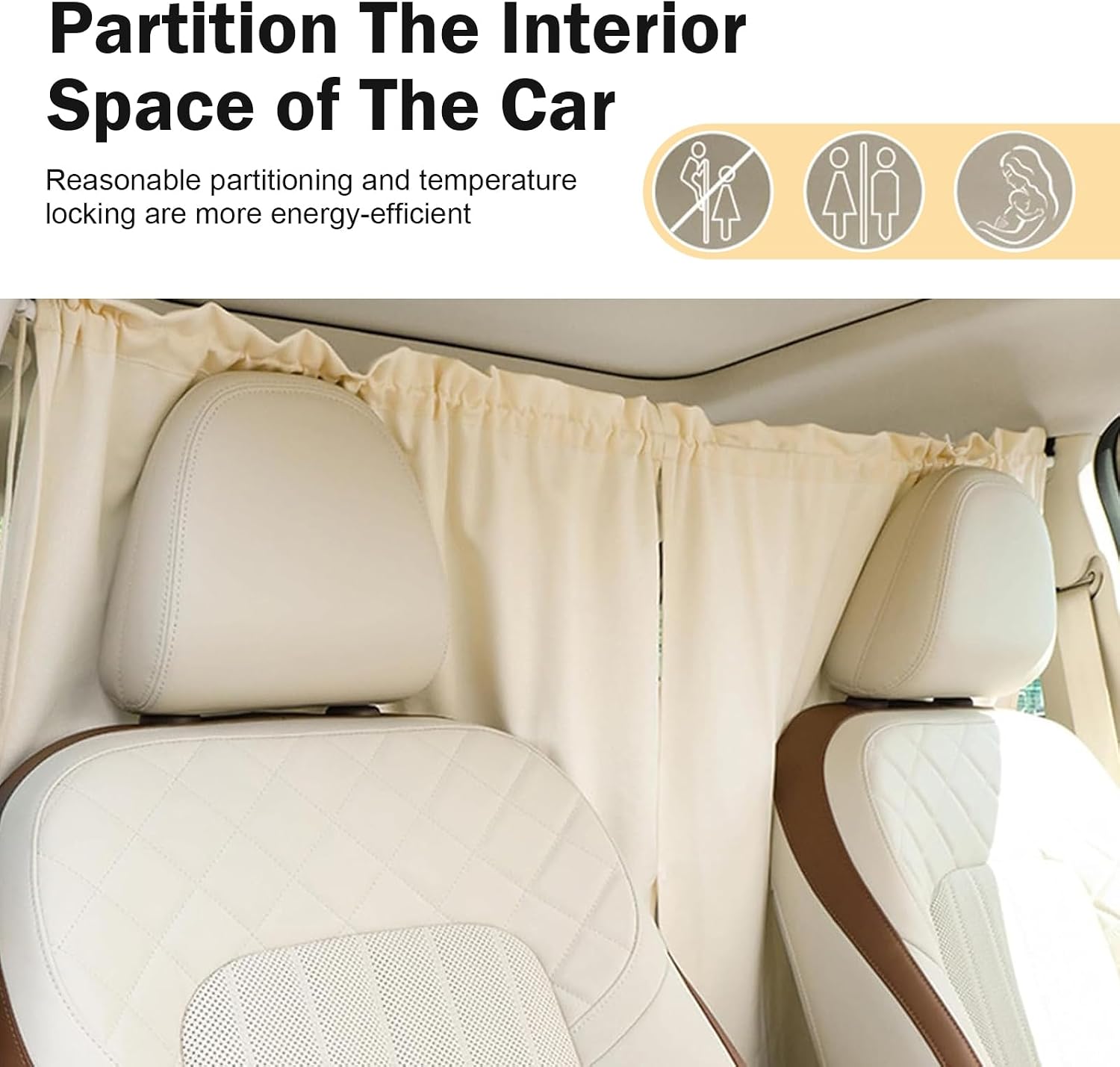 2 PCS Car Privacy Curtains, 55 x 31.5In Cotton Car Partition Curtain, Floral Automotive Divider Drape, Universal Interior Accessories Fits Sleeping Traveling Camping (Beige)