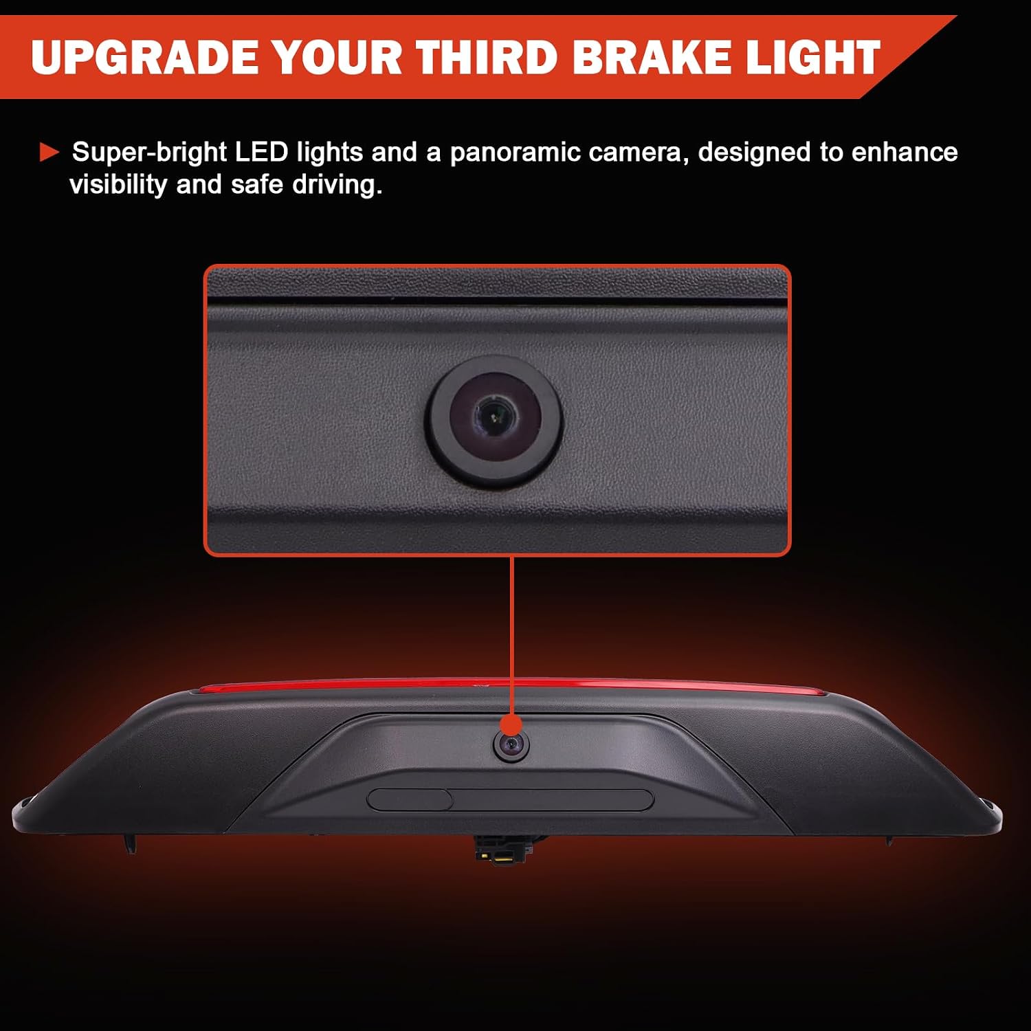 LK4Z13A613D Third Brake Light Assembly Center High Mount Stop Light （with camera） Compatible with Ford Transit 150, 250, 350 (SRW) 2020-2025 3rd Brake Light Replace NK4Z-13A613-K NK4Z-13A613-A