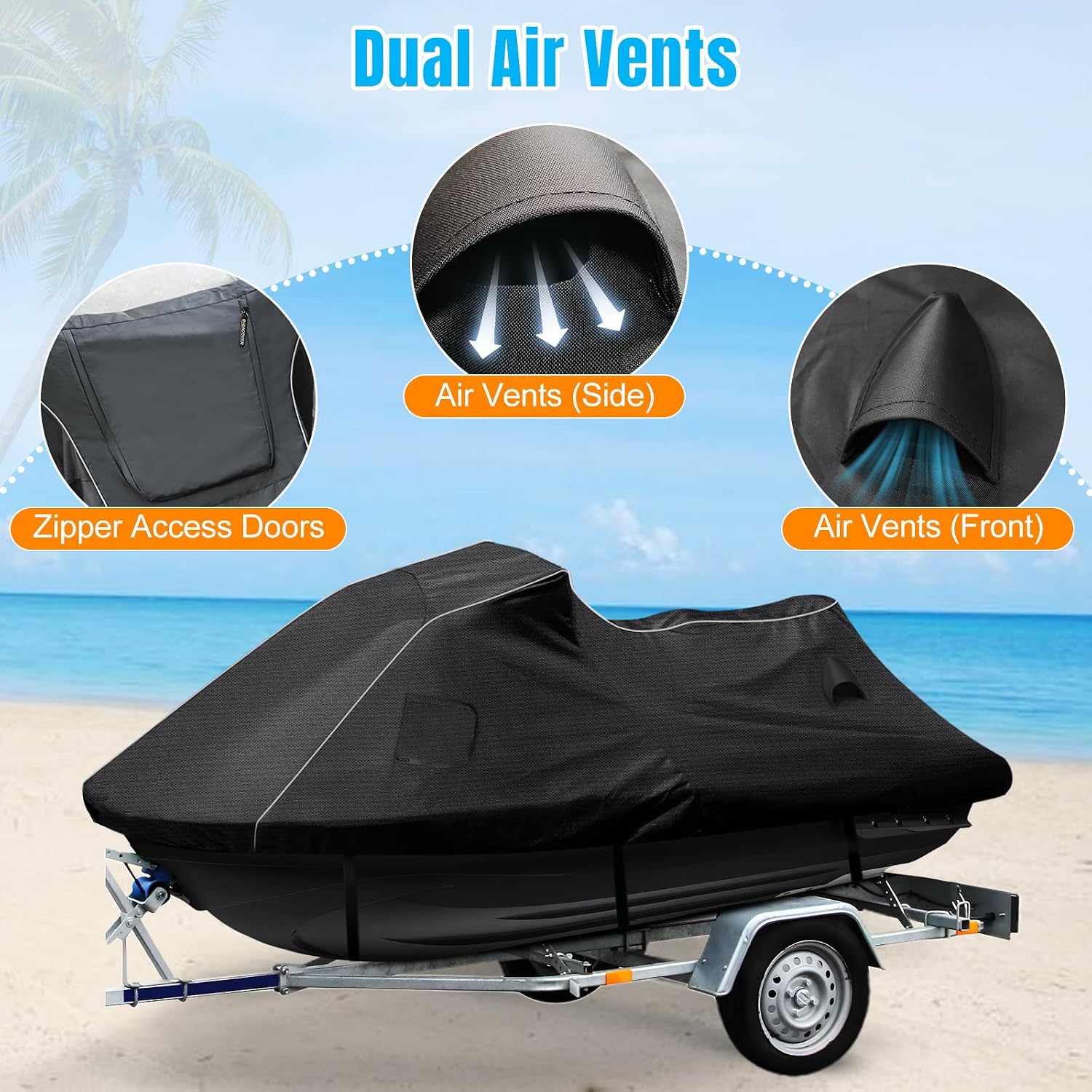 Waterproof Jet Ski Cover for Yamaha 2019-2025 FX SVHO/FX HO OEM Model | 600D Oxford UV-Proof Jetski Waverunner Covers, Trailerable Jetski Cover with Air Vents, Reflective Strips