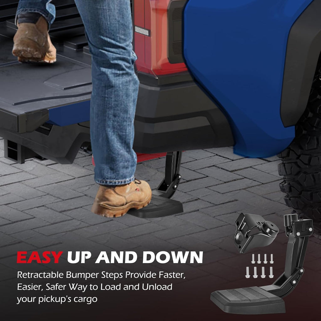 KLN Rear Bed Step Tailgate Bedstep Compatible with Toyota Tacoma 2024 2025 2026 Folding Truck Step Retractable Bumper Tailgate Step 4th Gen Accessories Replace # PT392-35920