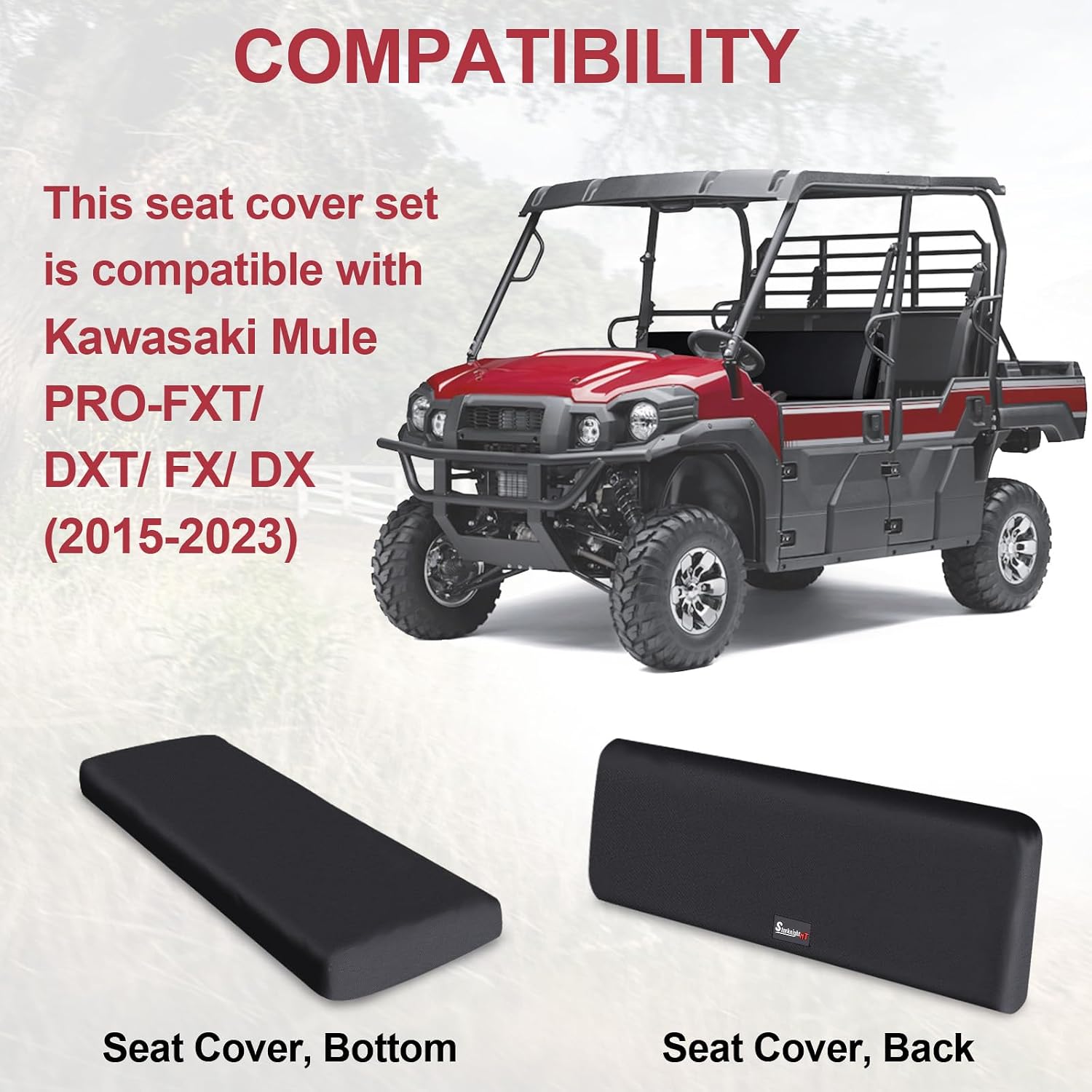 StarknightMT UTV Mule Pro Seat Covers 1680D Compatible with Kawasaki Mule PRO-FXT FX DXT DX 2015-2026 Waterproof Bench Seat Covers Black Accessories