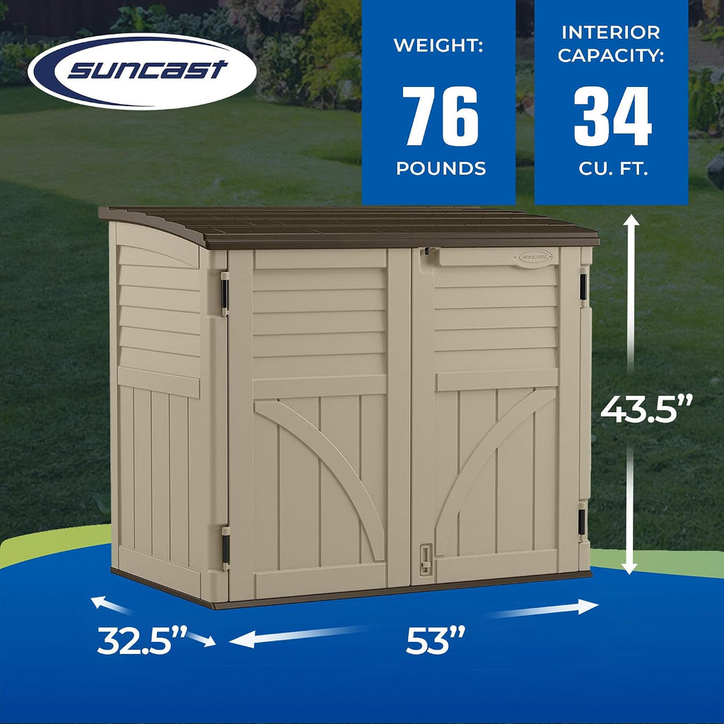 suncast horizontal shed, compact outdoor storage system, 34, side view