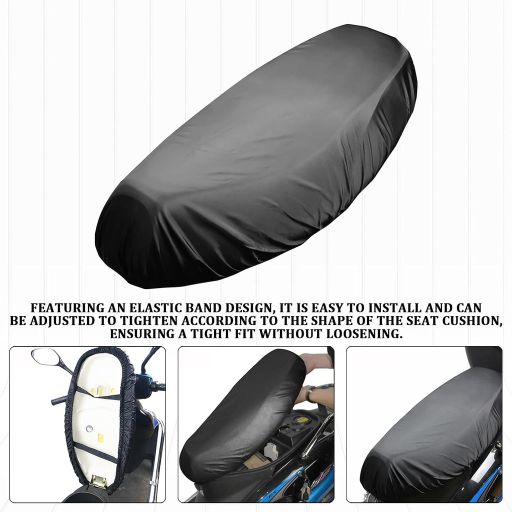 Universal Motorcycle Seat Cover, Waterproof Sunproof Wear-Resistant Oxford Cloth Saddle Protector, All-Season Dustproof Anti-Slip Seat Cushion Replacement Cover for Scooters Mopeds Bikes (Black)