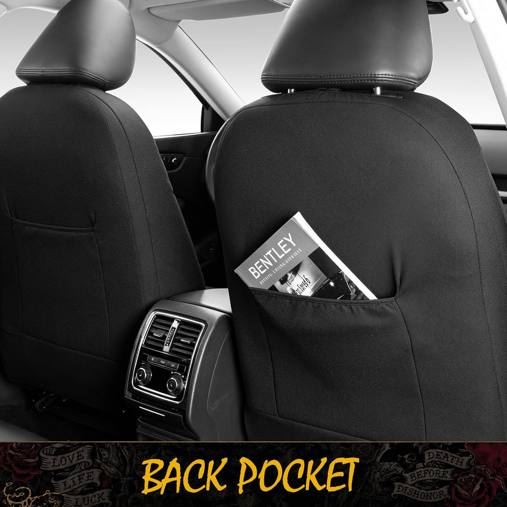 ed hardy car seat covers, light blue short, front angle view