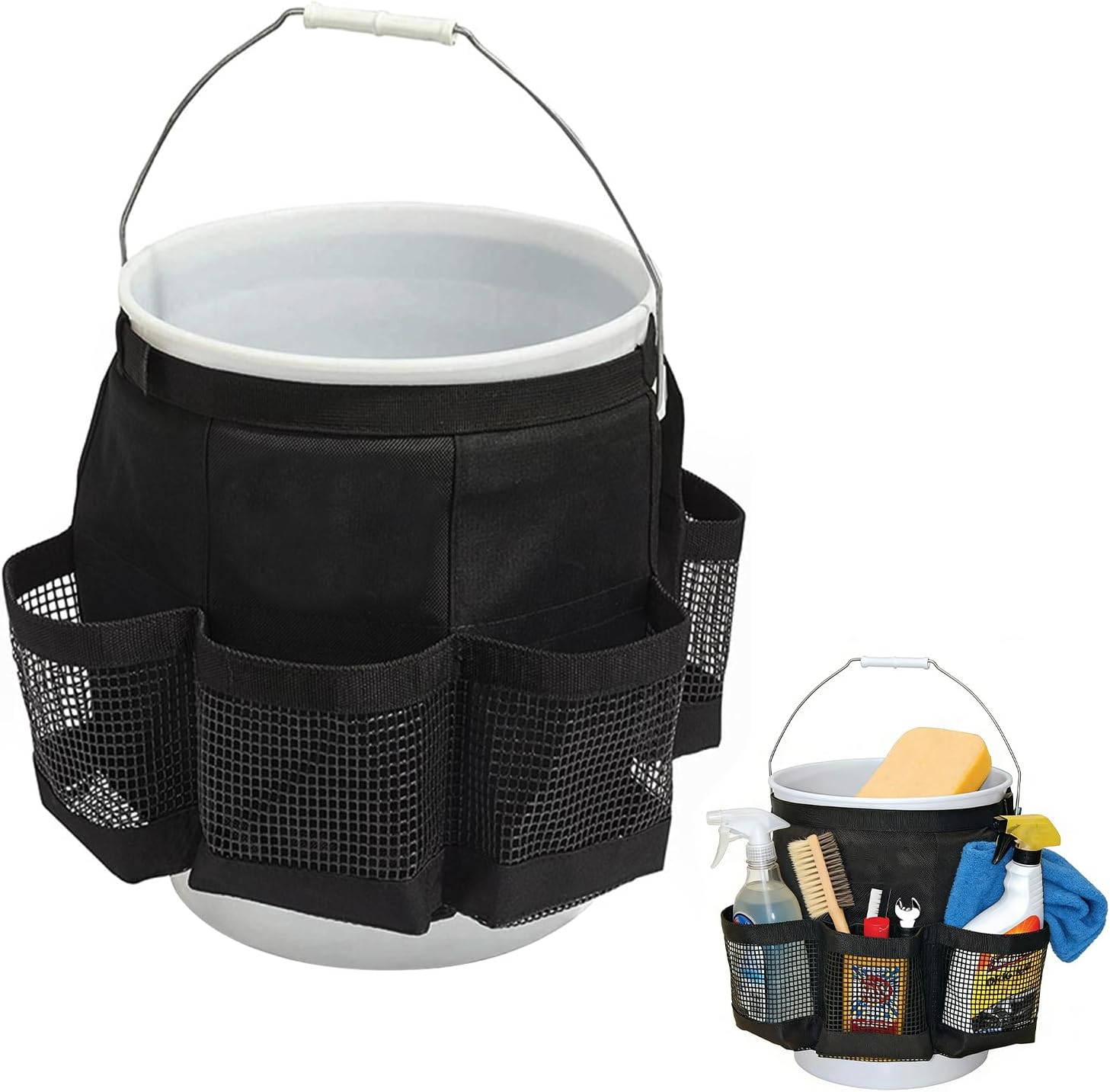 wuyaoyao 5 Gallon Bucket Tool Organizer, Multi-Purpose Car Wash Tools Organizer Bag with Mesh Pockets, Wash Tool Caddy, Cleaning Supplies Bucket Holder for Car, Home, Gardening, Fishing, Bag Only
