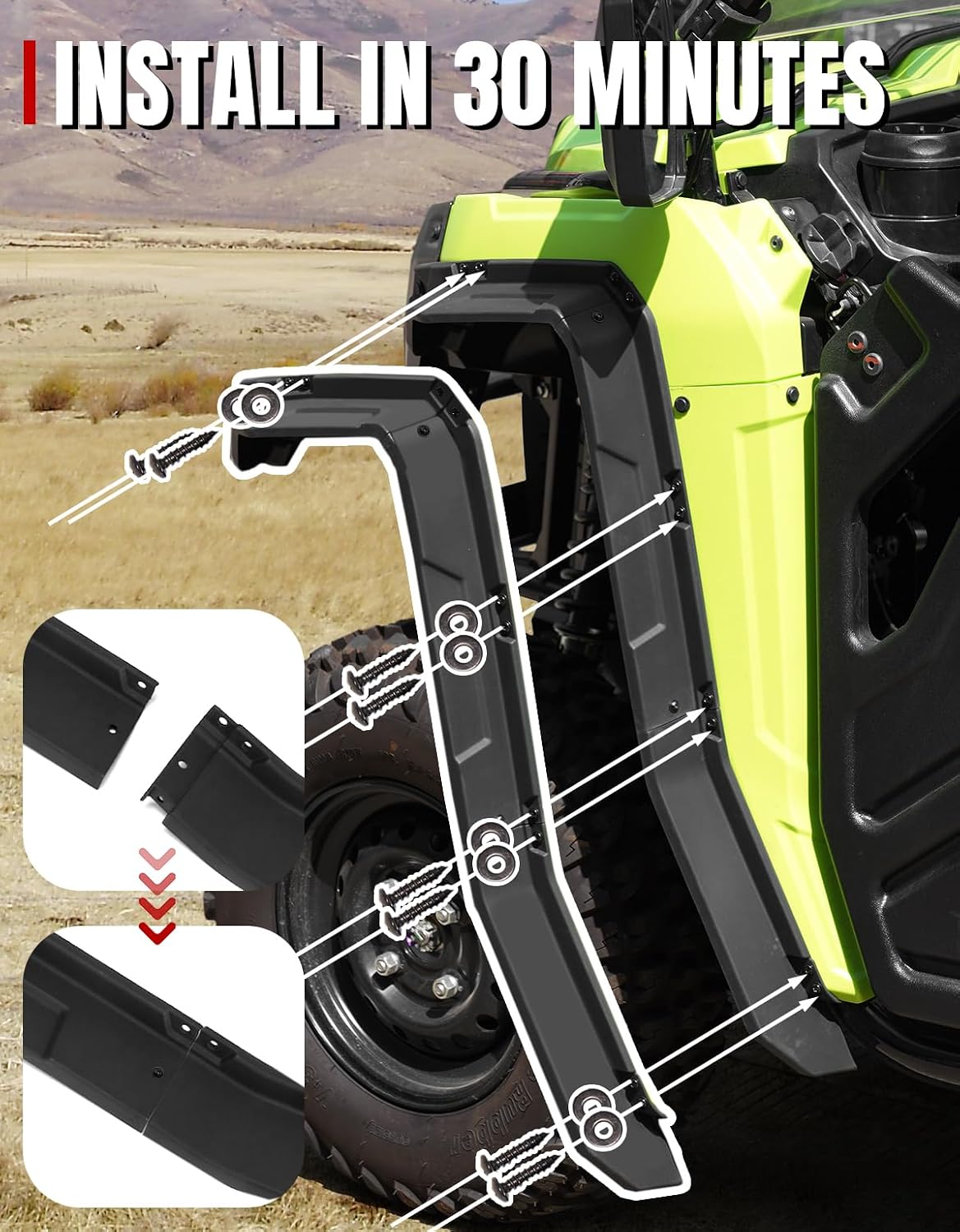 A & UTV PRO Front Fender Flares for Honda Pioneer 520 2021-2025, Compatible with Pioneer 500 2015-2023, Combined Mud Guards Mud Flaps Accessories, Easy Installation, Full Protection (Front Pair)