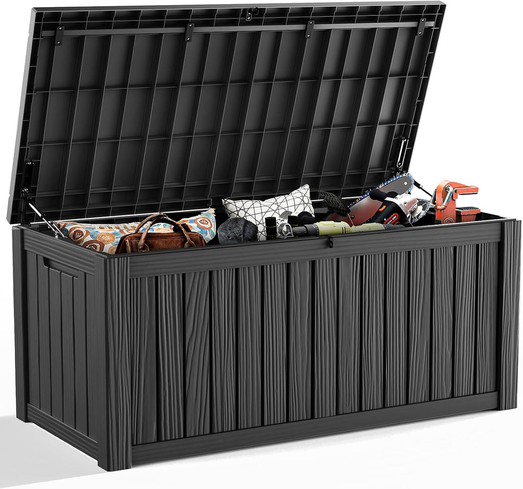 180 gallon resin deck box, outdoor storage box, main product view