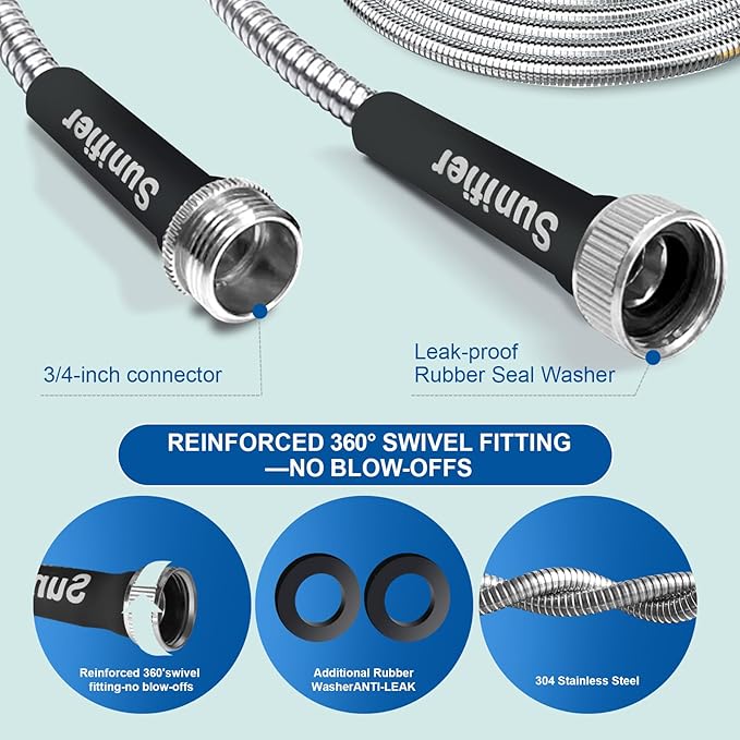 Metal Garden Hose 100 Ft Flexible Stainless Steel Garden Hose 100 Foot Heavy - Image 3