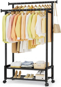 double rod clothing rack with 2 shelves, rolling, main product view