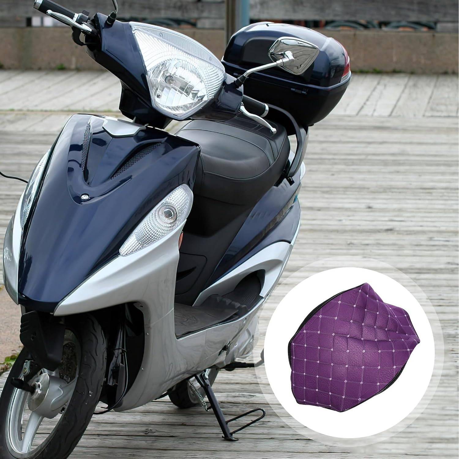 Luxshiny Motorcycle Seat Protector Cover Breathable Anti-Slip Cushion Large Purple Fabric Grid Seat Cover for Electric Scooter Moped Outdoor Use Seasons