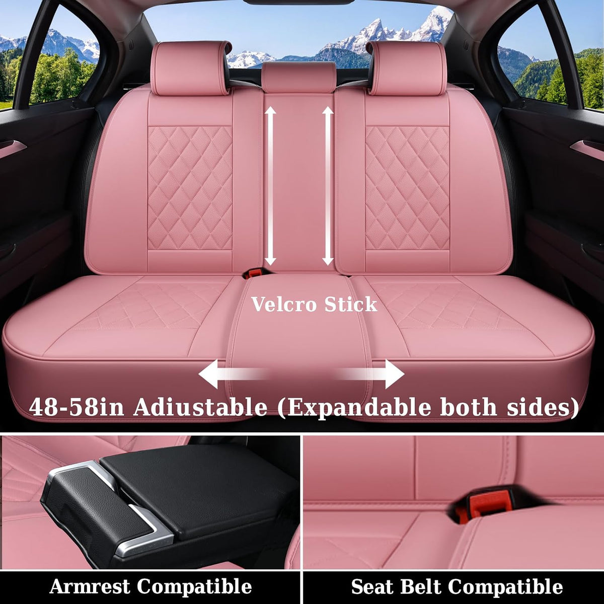 coverado car seat covers full set, pink leather, side view