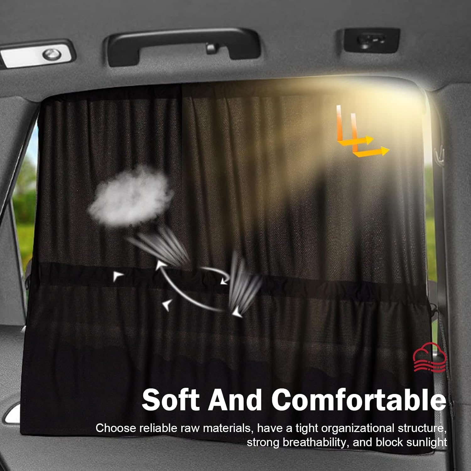 2 PCS Car Side Window Shades, Sun Blocking & Heat Insulation Curtain for Baby, Privacy Protection Blackout Sunshade with Suction Cup, Foldable Cover for Most Cars SUVs Trucks (Black)