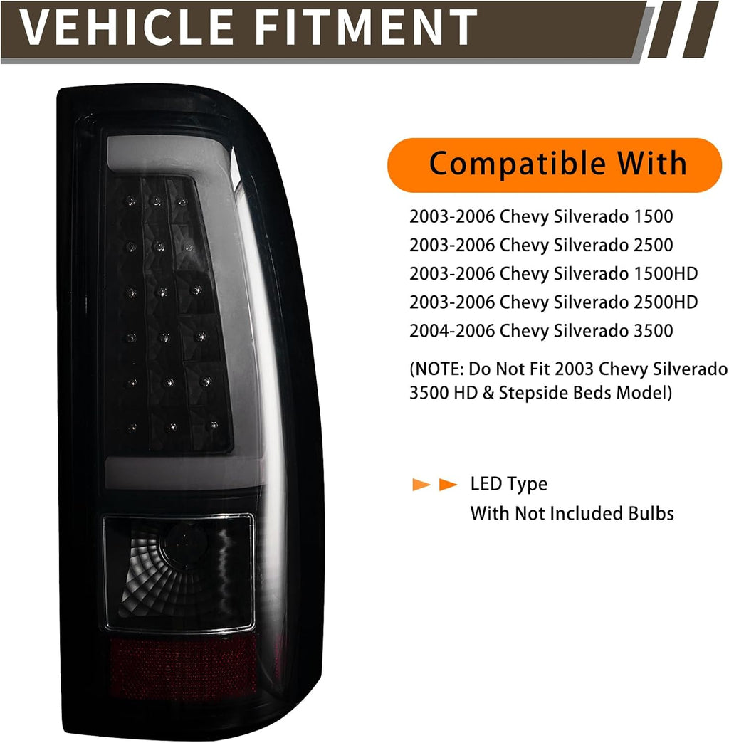 Tail Light Assembly Compatible With Chevy Silverado 1500 2500 3500 2003-2006 Driver and Passenger Side LED Smoke Black Rear Brake Lamps With Bulb Inside And Wiring Harness