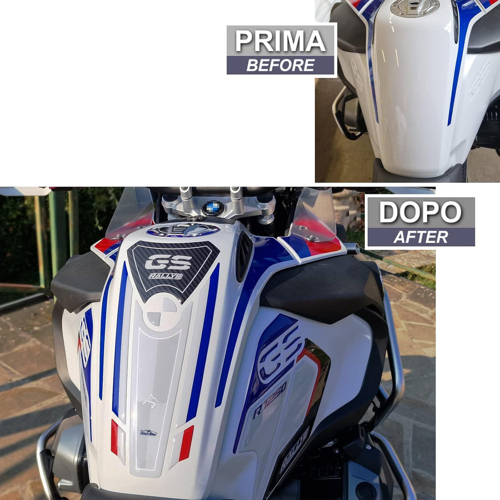 Motorcycle 3D Stickers Compatible with BMW R 1250 GS Adventure 2021-2024. Tank Protector Protection from Impact and Scratches. Resin Stickers - Made in Italy (Rallye)