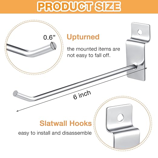 Moxweyeni 100 Pcs Heavy Duty Slatwall Panel Hooks Hanging Metal Slat Wall - Image 2