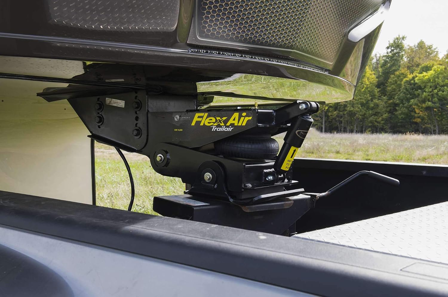 Lippert Components CURT L05 Air Ride 18K Fifth Wheel Pin Box – Internal Airbag with Built-In Strut Reduces Chucking, Jarring, Bounching; 18,000 lb. Rating.; Black Powder Coat Finish – 328492