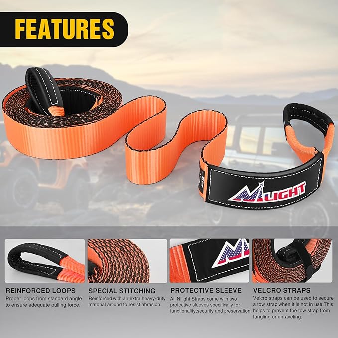 Nilight 3" x 30' Recovery Tow Strap Lab Tested 31, 500lbs Break Strength Heavy - Image 3