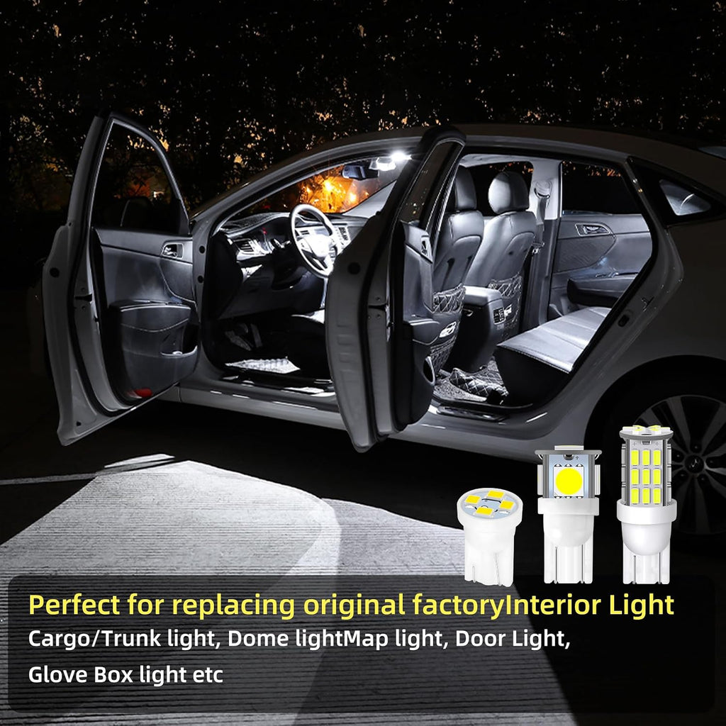 24PCS Car Interior Bulb Kit Set T10 921 194 168 Bulbs Interior Replacement 12 Volt Lights for RV Camper Trailer Boat Trunk Interior Dome Car Map License Plate Door Side Marker Cornering Light- White