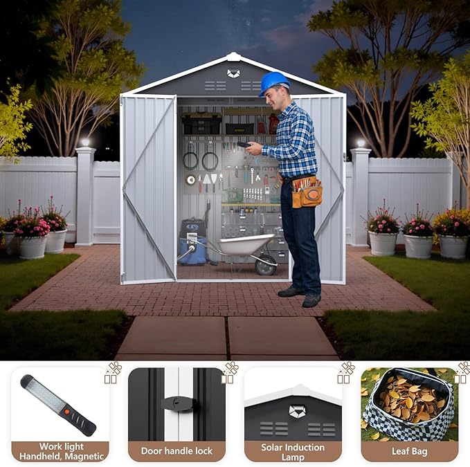 8X6 FT Outdoor Storage Shed, Metal Garden Shed - Image 2