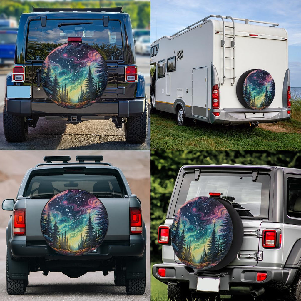 Forest Spare Tire Cover Waterproof Dust-Proof Spare Wheel Covers | Galaxy Rainbow Wheel Tire Cover Universal Fit for Camper Trailers RV SUV Truck Travel Trailers Accessories 17"